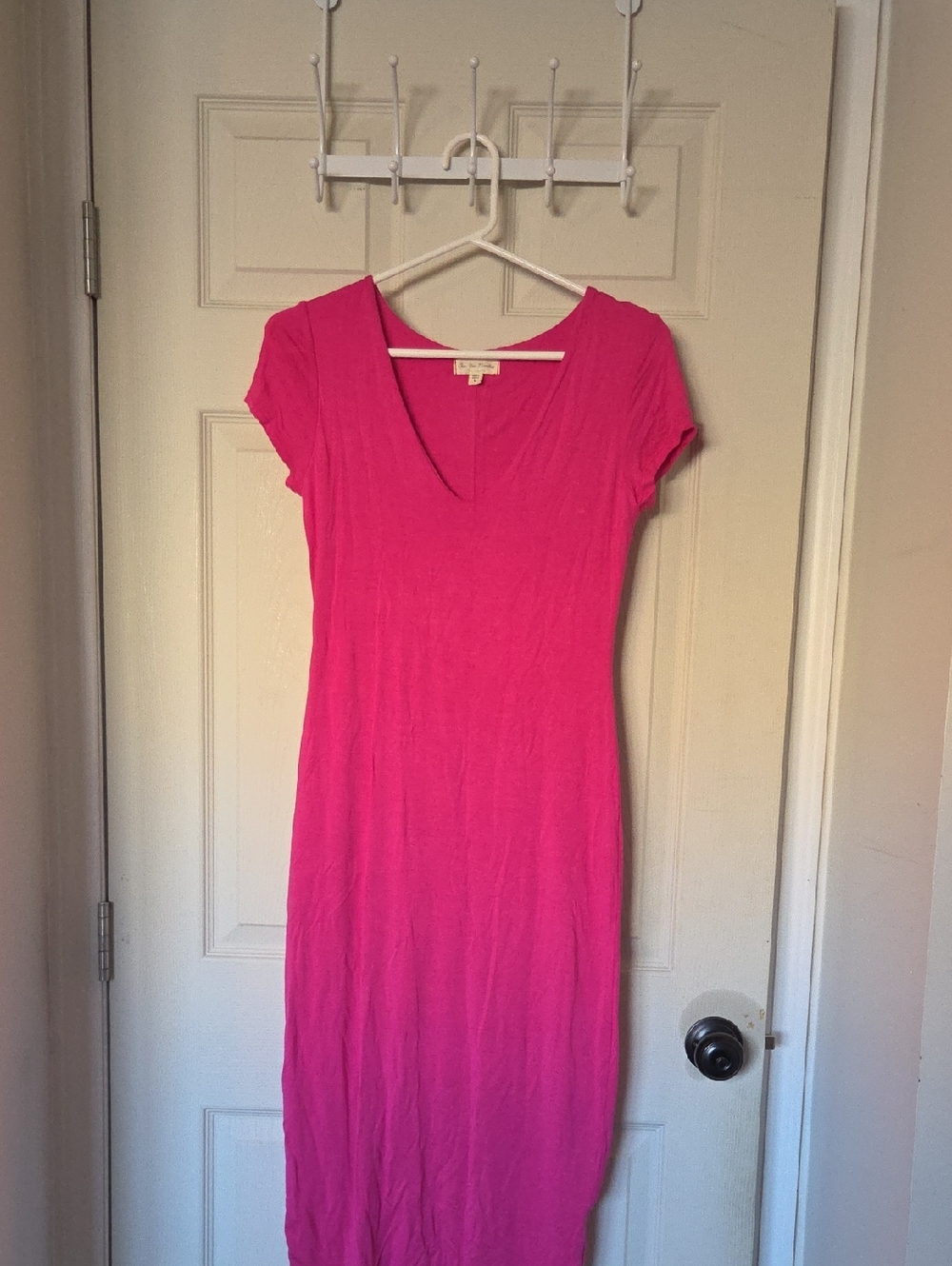 See You Monday Hot Pink V-Neck Midi Dress